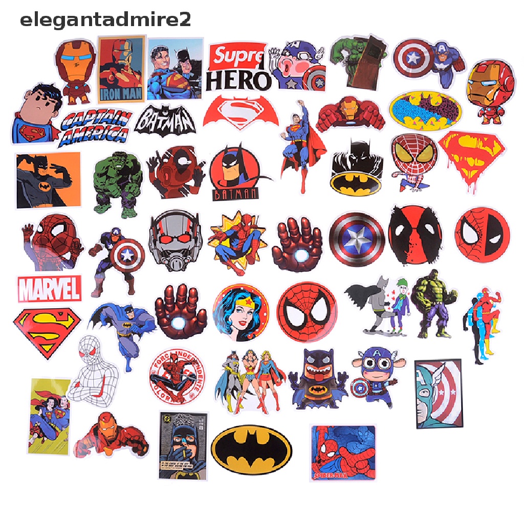 Bộ 50 Miếng Dán Hình Siêu Anh Hùng Marvel Trang Trí Ván Trượt / Laptop DIY