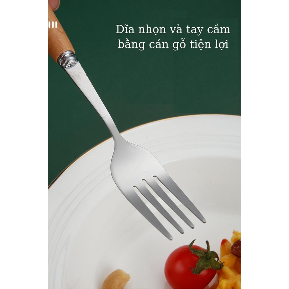 Bộ Đũa Thìa Dĩa Inox Tay Cầm Cán Gỗ Hộp Thìa Dĩa Văn Phòng Tặng Kèm Hộp