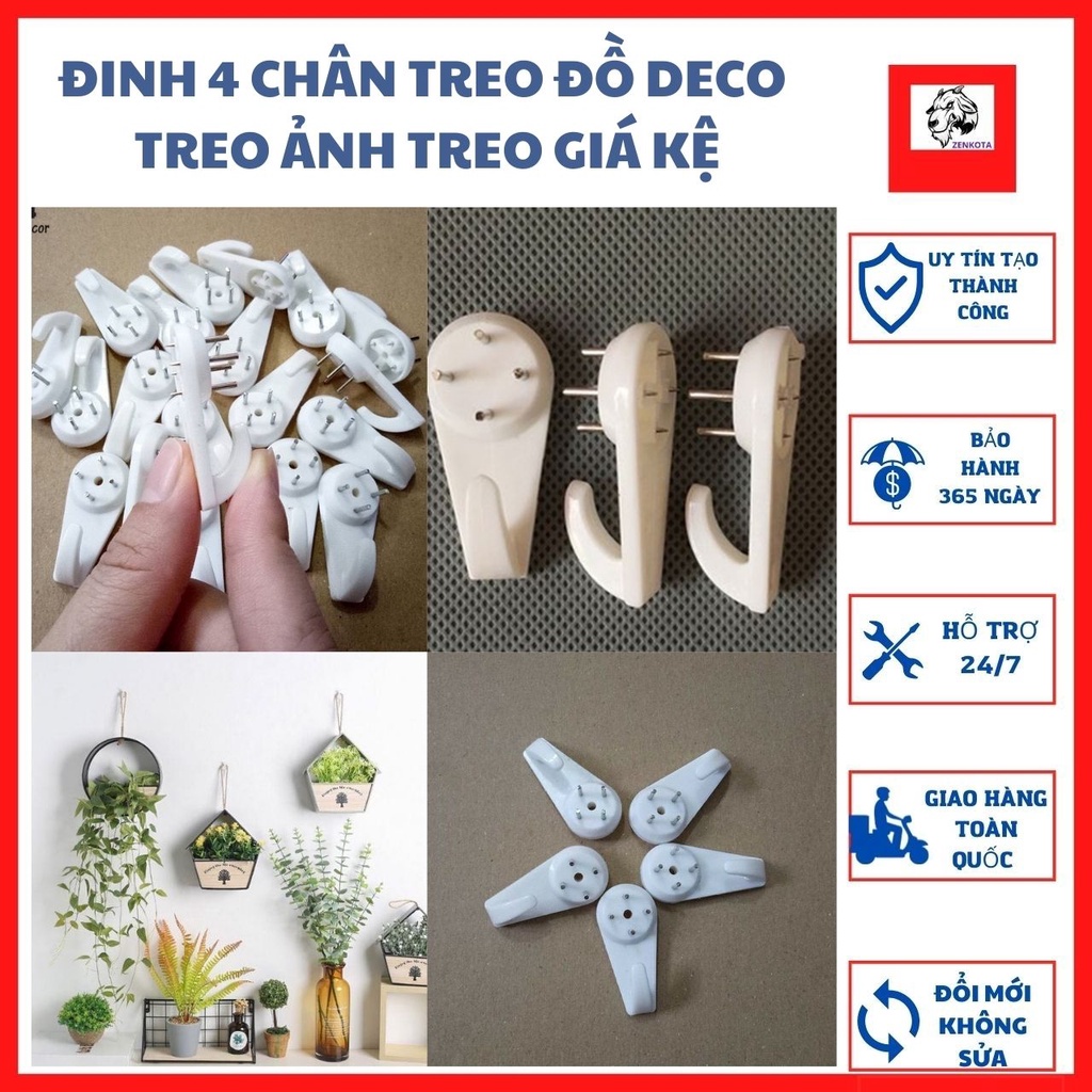 Đinh ghim 4 chân treo đồ decor, treo đồ dùng gia đình, đinh chịu lực thông minh không cần khoan tường(GIÁ XƯỞNG) ZENKOTA