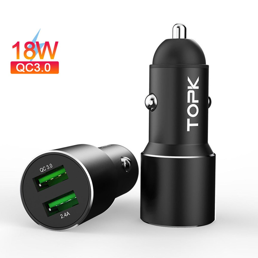 Tẩu Sạc Ô TÔ – Củ Sạc Xe Hơi 30W Topk G207Q Dual USB Cho Iphone Xiaomi Samsung Tích Hợp Sạc Nhanh QC 3.0 - TopLink