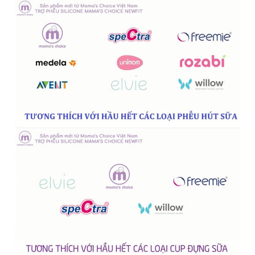 Trợ Phễu Silicone Mama's Choice NewFit - Tương thích với Medela, Spectra, Avent, Unimom, Real Bubee, Rozabi, Cimilre