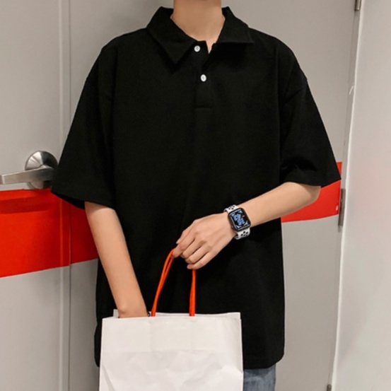 Áo thun polo tay ngắn dáng rộng có khóa kéo thời trang phong cách Hàn Quốc cho nam fashion simple áo phông
