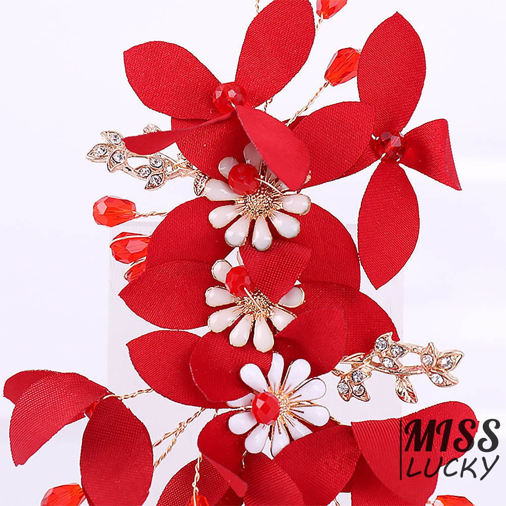 Set kẹp tóc và khuyên tai họa tiết hoa lá đính đá thanh lịch cho nữ