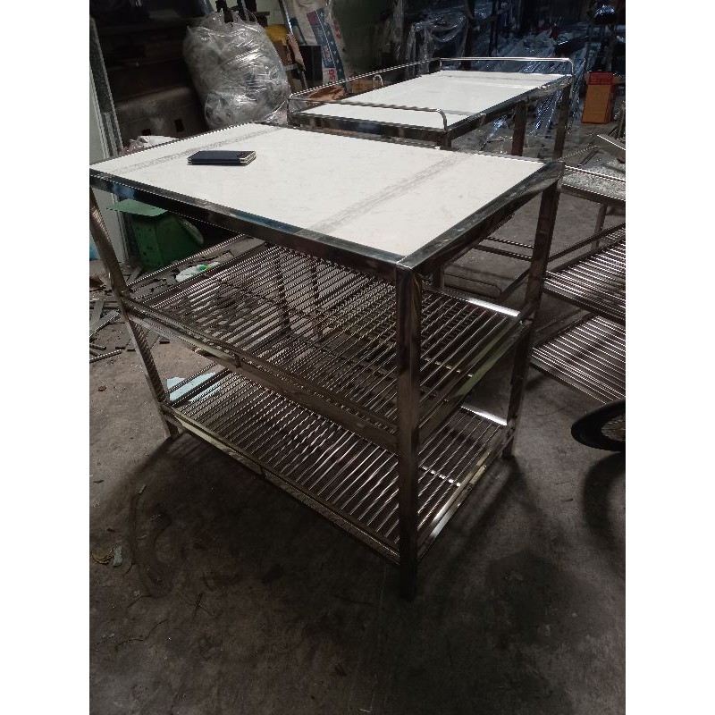 Kệ inox đá trắng