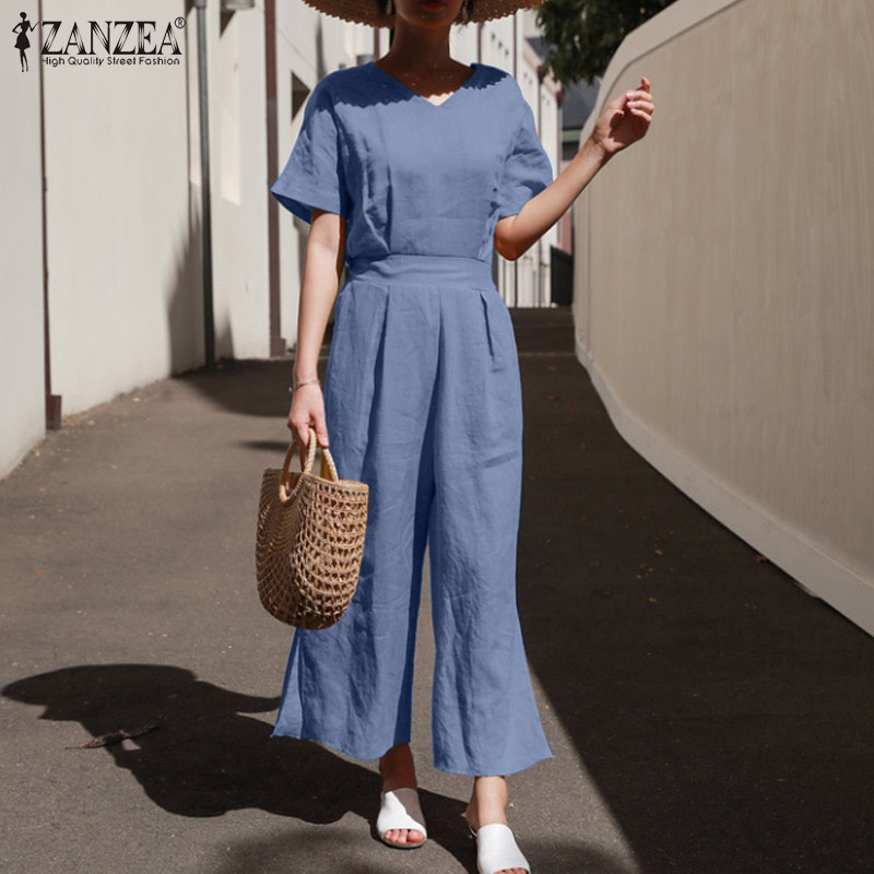 Áo liền quần ZANZEA ngắn tay thời trang phong cách cho nữ