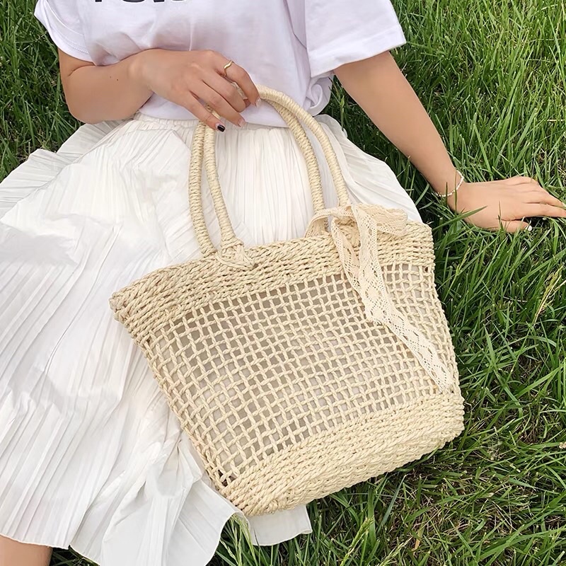 Túi Cói Đan Ô Vintage Form Cứng Cáp