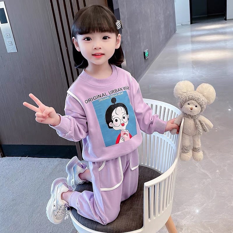 Bộ dài tay bé gái chạy viền phối cá tính Set đồ thu đông cho bé mặc nhà, đi chơi 1 2 3 4 5 6 tuổi