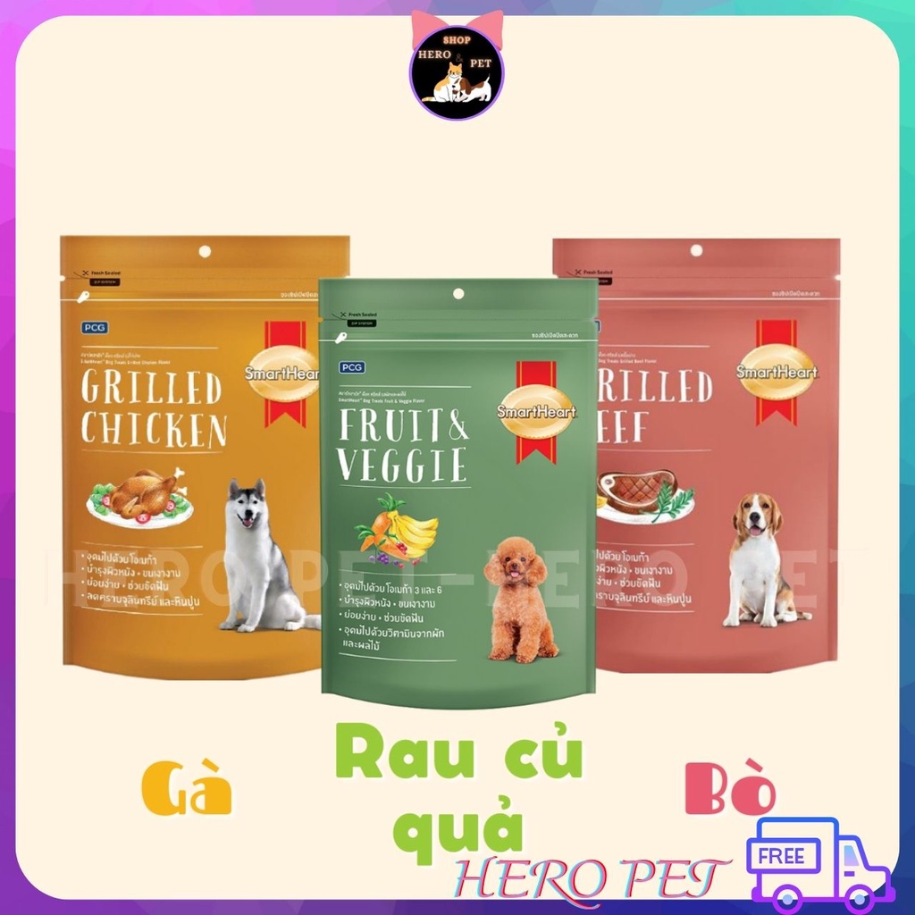 Bánh thưởng Smartheart Cho Chó Vị Bò Nướng, Gà Nướng, Rau Củ Quả 100g - Hero Pet