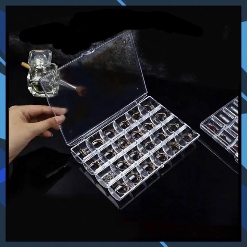 Khay Mica Trong suốt 24 ngăn đựng Charm Đá Nail (phụ kiện làm nail)