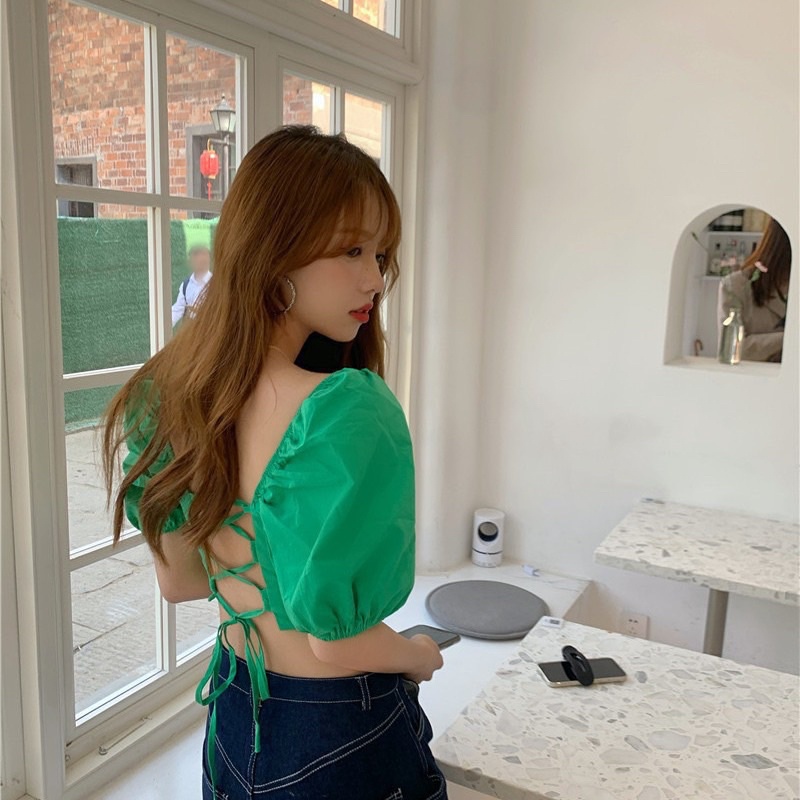 ÁO CROPTOP ĐAN DÂY LƯNG CÓ SẴN ĐỆM (hình thật shop chụp)