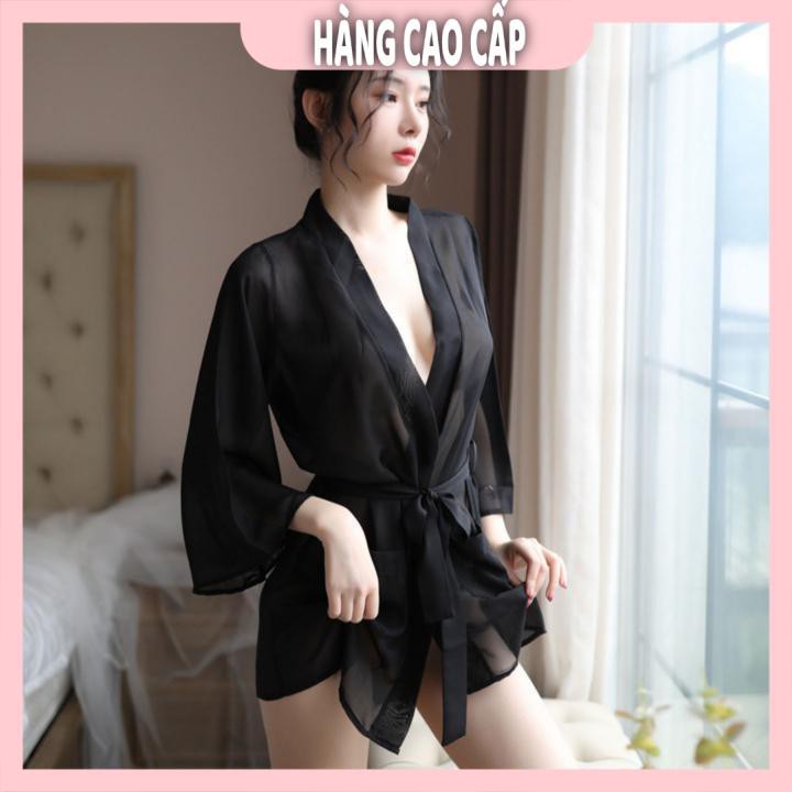 Váy ngủ xuyên thấu gợi cảm áo choàng sexy kiểu kimono tay dài có túi xinh xắn | BigBuy360 - bigbuy360.vn
