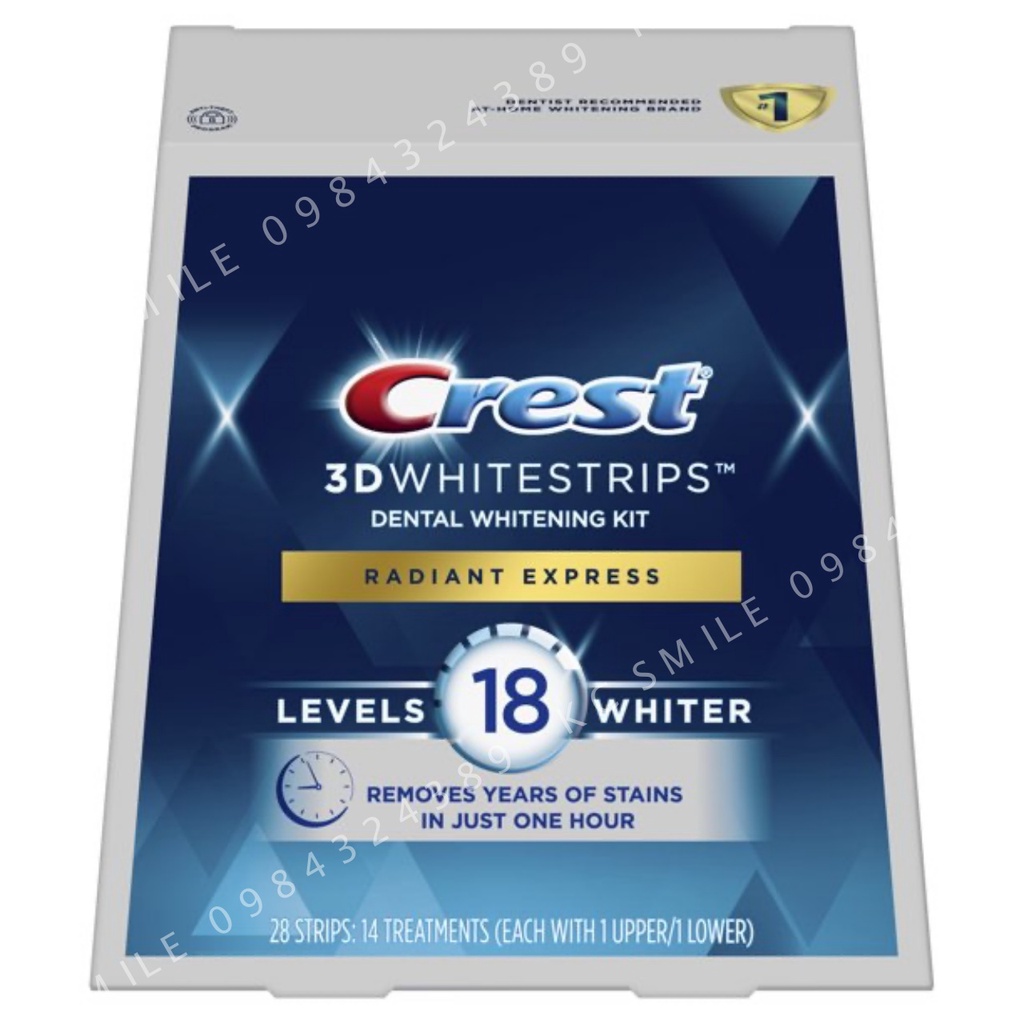 Fullbox 1 hộp mIếng dán trắng răng Crest 3D white Radiant Express USA - Làm trắng răng cao cấp 14 ngày