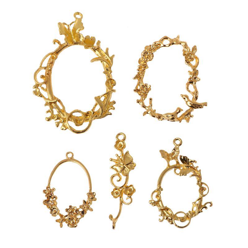 Set 5 khung mặt dây chuyền hình dây hoa cổ điển từ resin