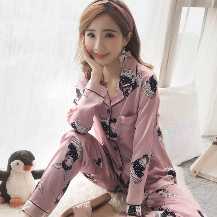 Bộ Đồ Ngủ Pijama Vải Lụa Mát In Họa Tiết Dễ Thương Cho Nữ | BigBuy360 - bigbuy360.vn