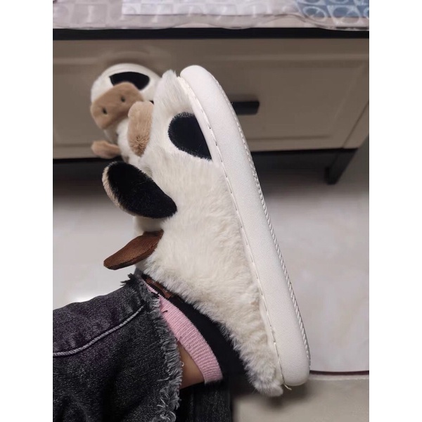 Dép bông mẫu bò đi trong nhà giữ ấm chống trơn kèm ảnh thật