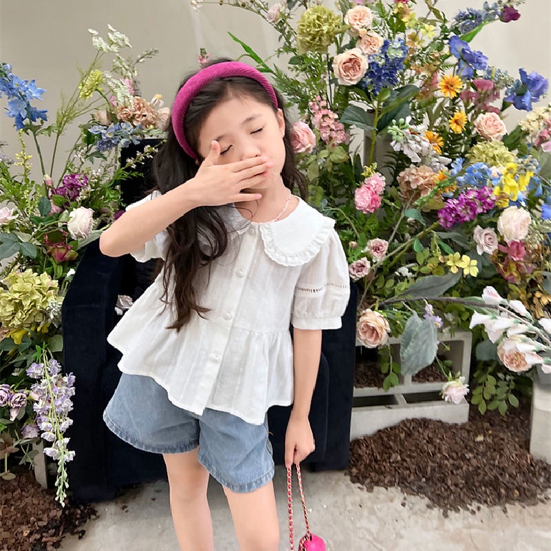 Áo Sơ Mi Cotton Tay Ngắn Phong Cách Hàn Quốc Thời Trang Mùa Hè Mới 2022 Dành Cho Bé Gái