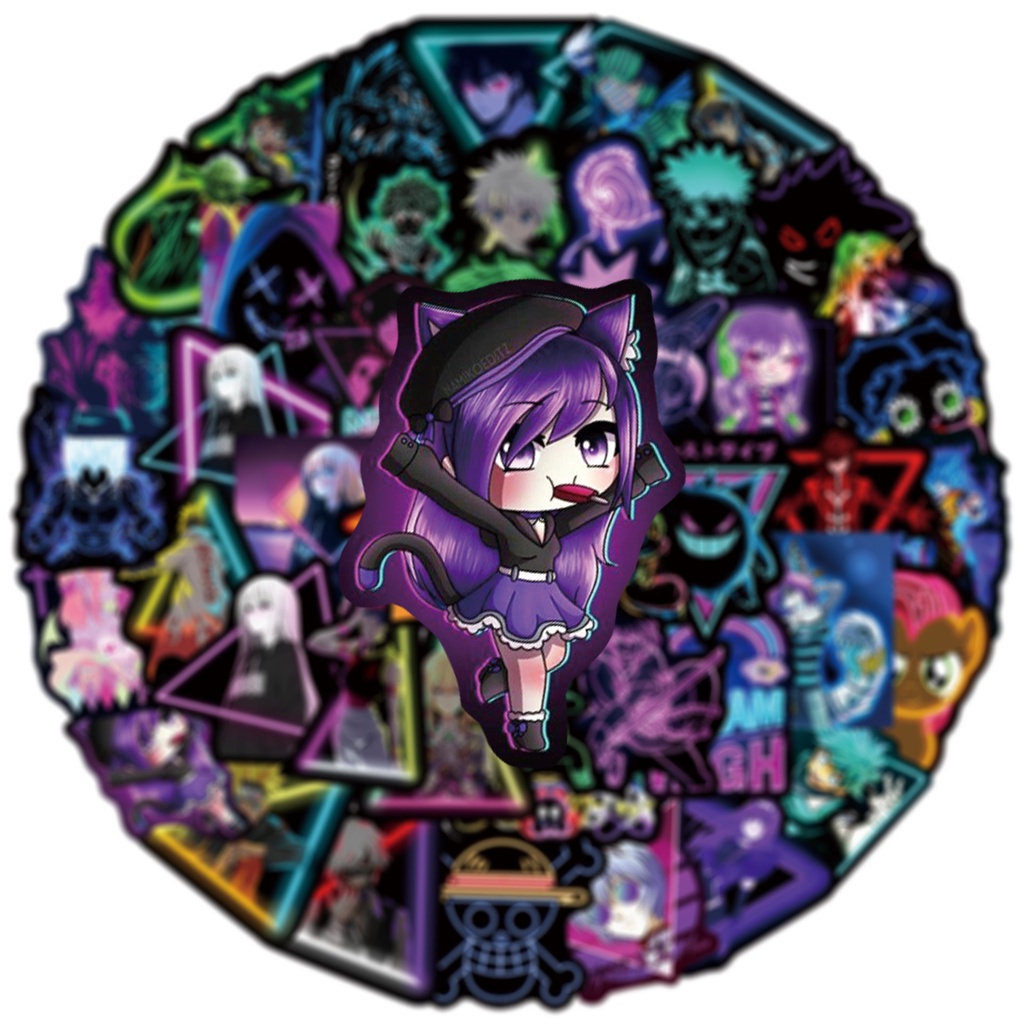 Set 50/25/10 Sticker Họa Tiết Anime Màu Neon Chống Thấm Nước Dùng Để Trang Trí Điện Thoại / Laptop