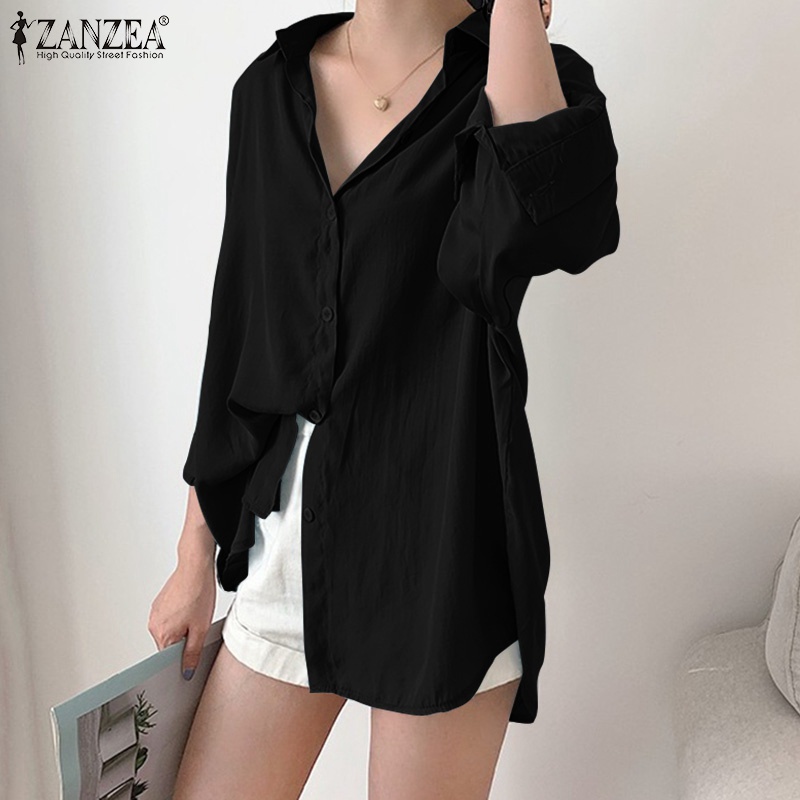 Áo kiểu ZANZEA tay dài cổ bẻ dáng rộng cá tính hợp thời trang công sở thường ngày cho nữ