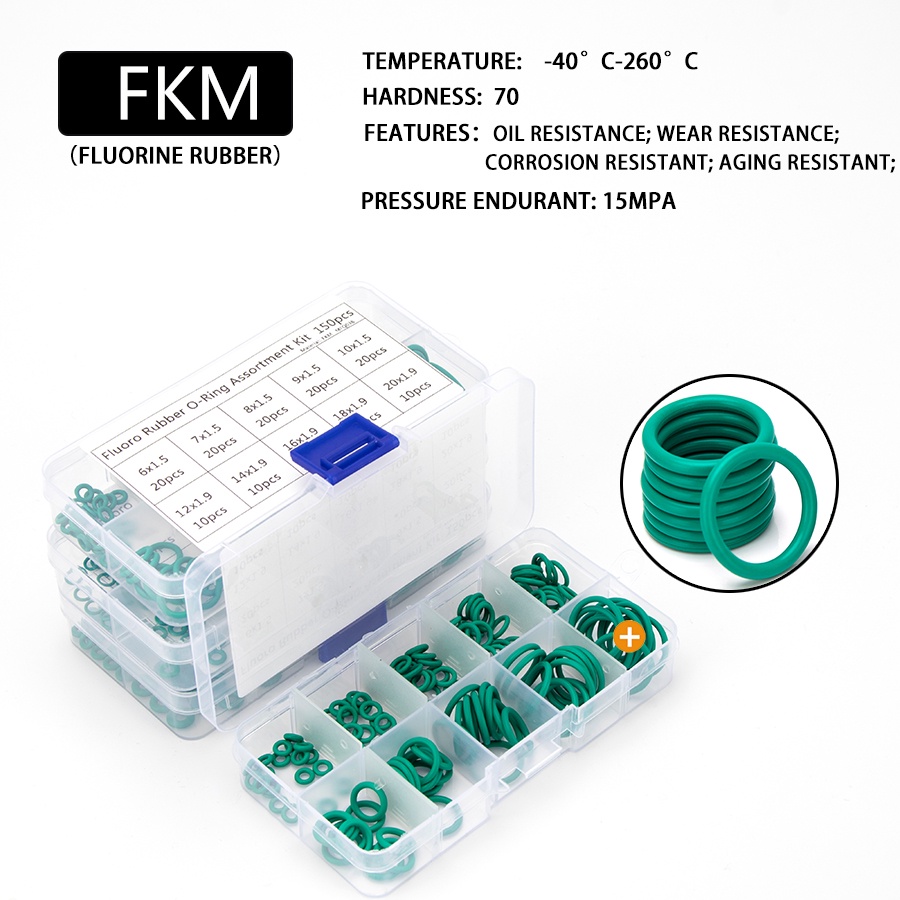 Oring Box Set Đen NBR Cao Su O ring 10 Kích Cỡ 150 Chiếc 1mm 1.5mm Độ Dày 1.9mm Bền Chống Dầu Chống Mài Mòn Miếng Đệm Chống Thấm Nước Thay Thế Niêm Phong Vòng Chữ O