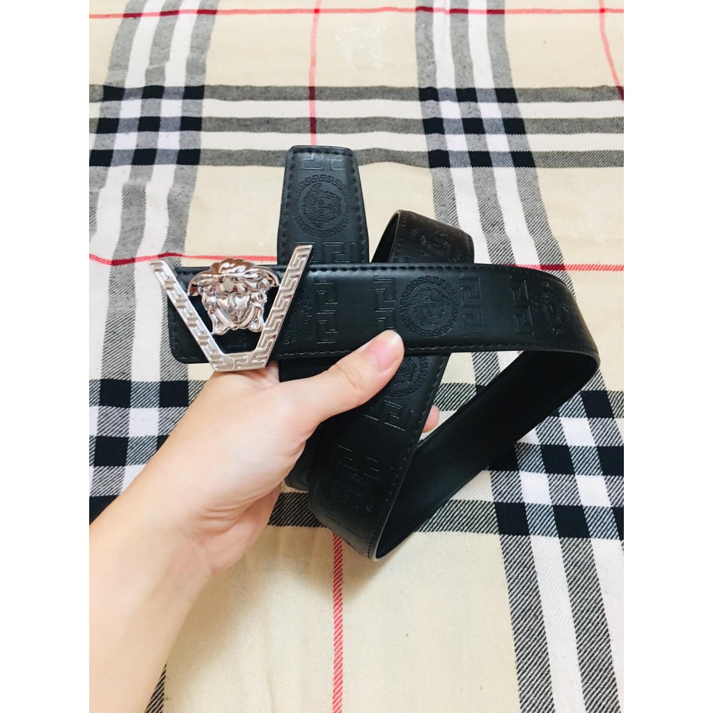 Thắt lưng (dây nịt) dây da Nam Mặt Versace sang trọng màu bạc