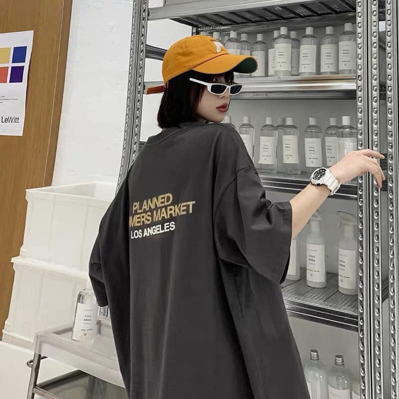 Áo thun tay lỡ Plan dáng rộng unisex nam nữ mặc được 2 màu đen xám basic dễ phối đồ phong cách hàn quốc