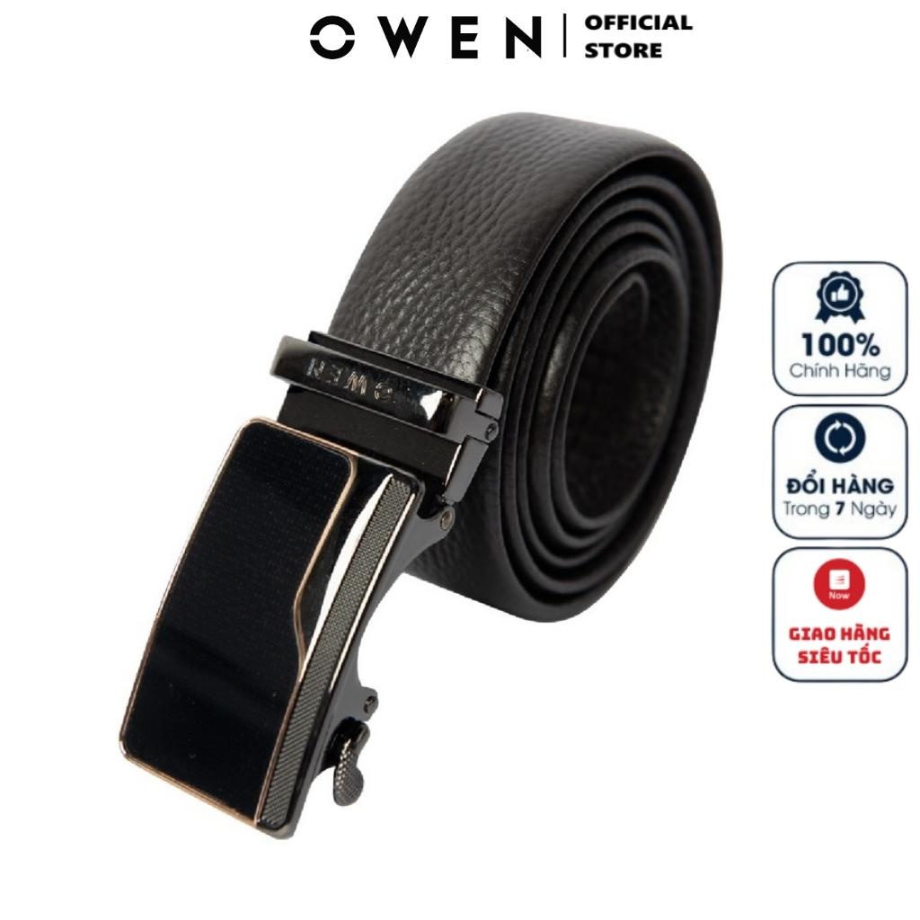 Thắt lưng da bò nam cao cấp OWEN BELT221357 Dây Da Màu Nâu Nịt Nam Mặt hợp kim đúc nguyên khối khóa trượt tự động