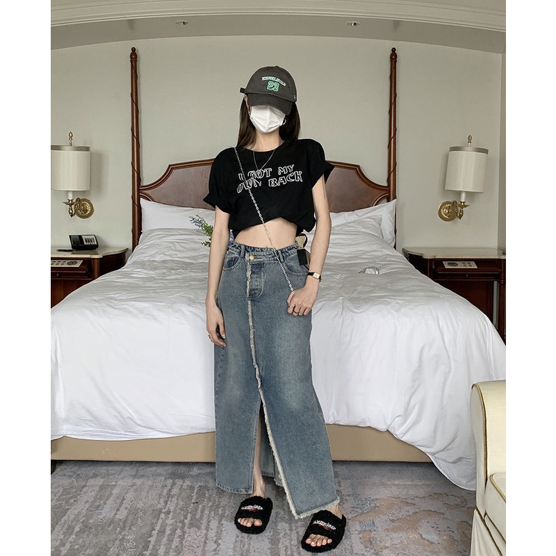 Chân váy jean Lưng Cao Xẻ Tà Thiết Kế Mới Thời Trang Mùa Hè Cho Nữ