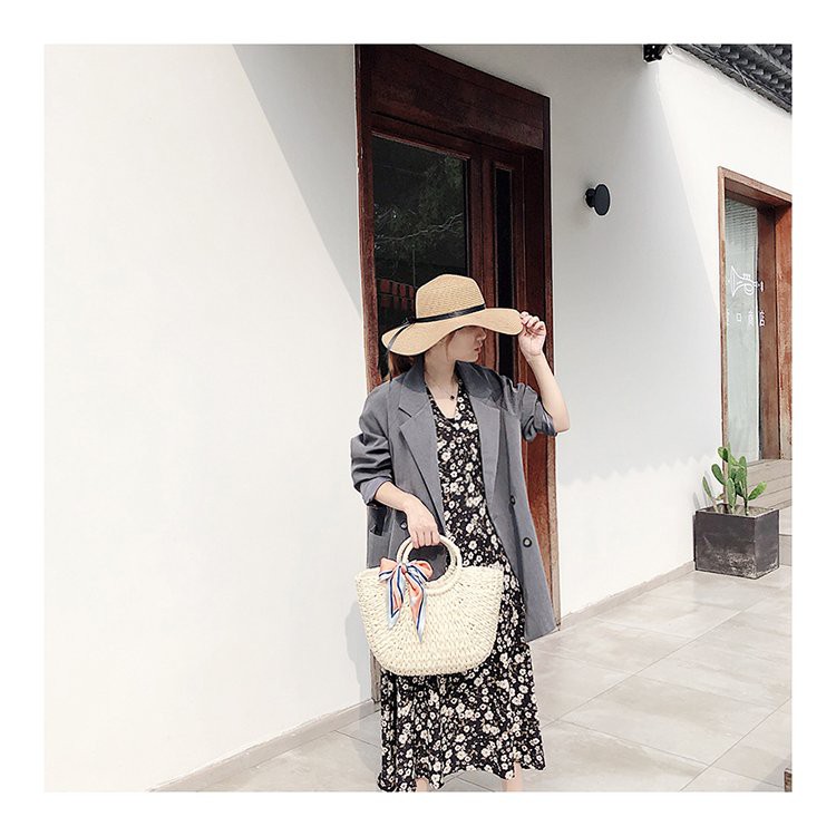 [NowShip - Giao Ngay] Túi Cói Boho Vintage Đeo Vai, Đeo Chéo Hình Tròn Dây Da Màu Nâu Be Trơn