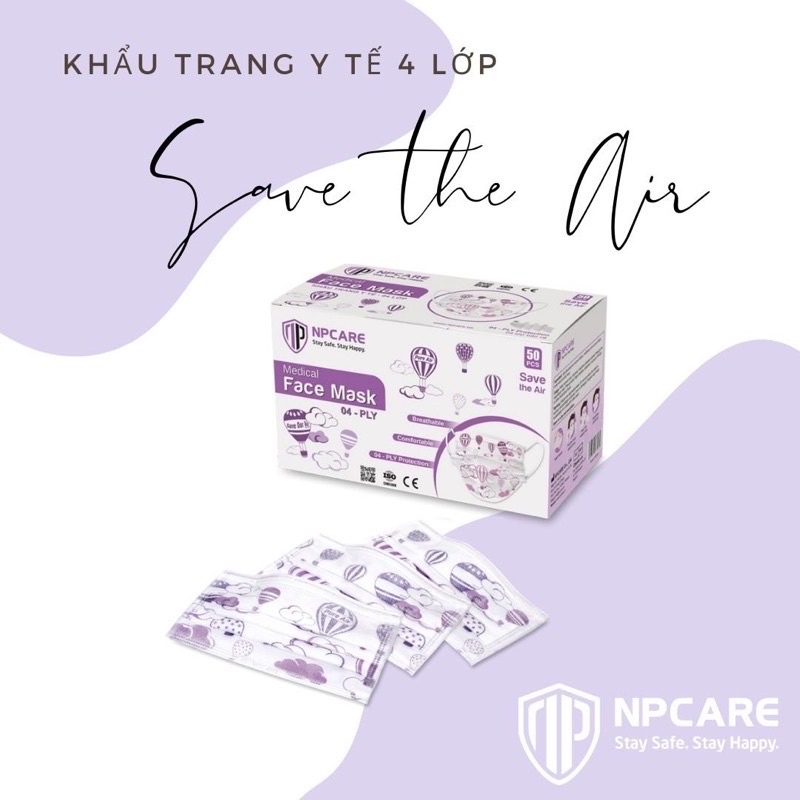 Khẩu Trang Y Tế 4 Lớp NPCARE ( Có in hoạ tiết ) - Hộp 50 cái