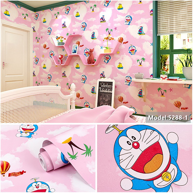 10M Giấy Dán Tường Doremon Hồng TK Khổ rộng 45cm 5288-1