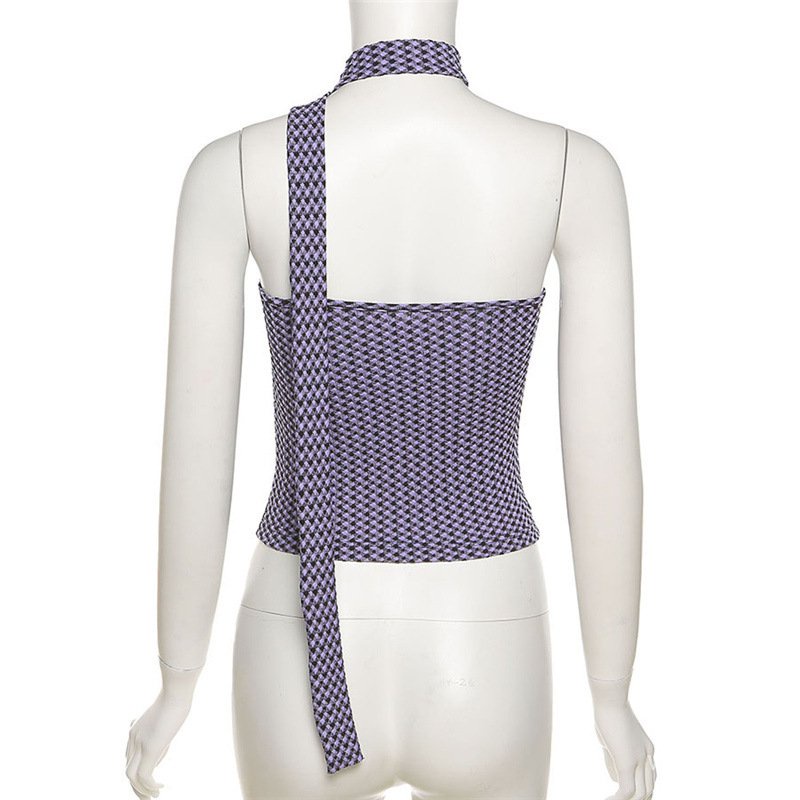 Áo Tank Top Một Mảnh Trễ Vai Kẻ Sọc Caro Gợi Cảm Thời Trang Mùa Hè Cho Nữ