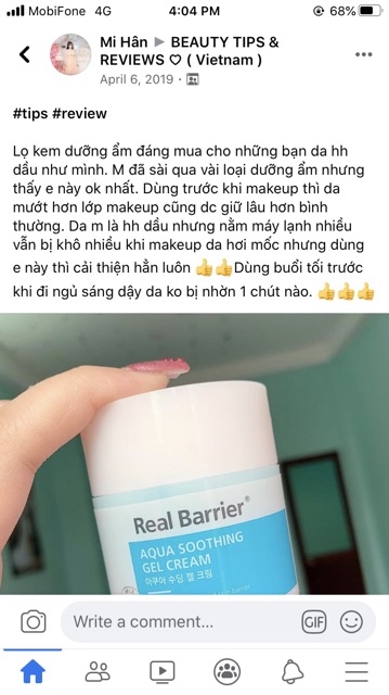 Kem dưỡng cấp nước, phục hôi Real Barrier Aqua Soothing Gel Cream