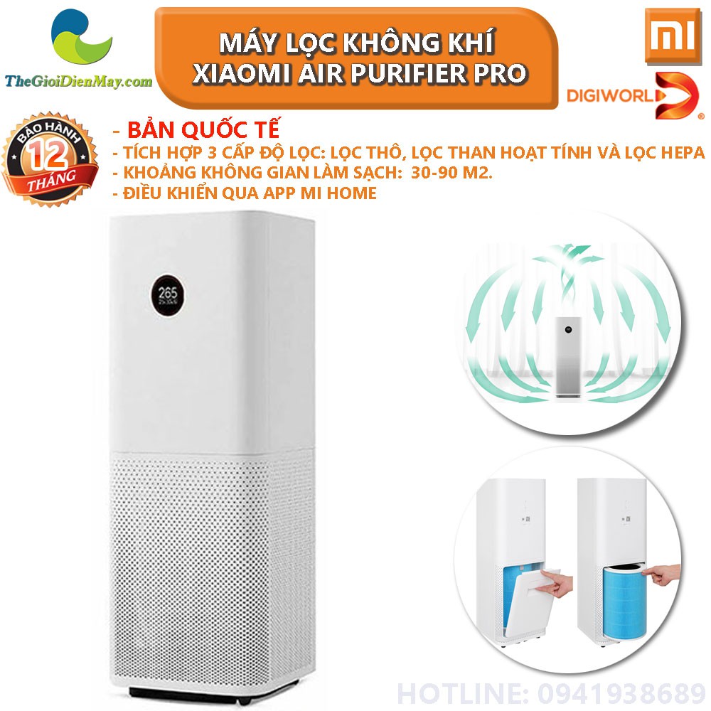 [Bản quốc tế] Máy lọc không khí Mi Air Purifier Pro - Phân phối bởi DigiWorld