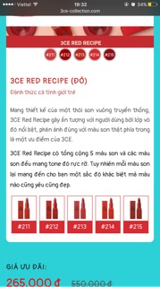 Son LÌ 3CE RED RECIPE + BOURJOIS VELVET ( có ảnh thật)