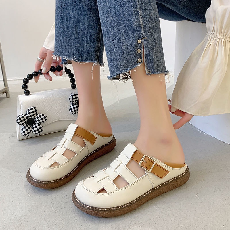 Giày Sandal Mùa Hè Đế Dày Hai Quai Dệt Rỗng Phong Cách Mori Hàng Mới Cho Nữ