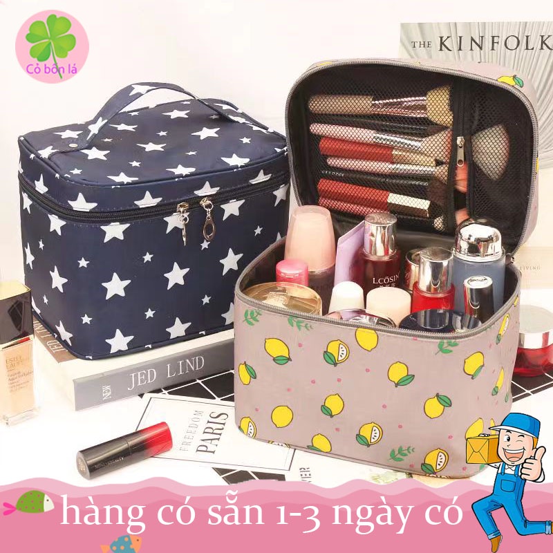 Túi Đựng Mỹ Phẩm Cao Cấp Đồ Trang Điểm Xách Tay Hình Hộp Họa Tiết Bắt Mắt Sử Dụng Bền Lâu Dơ 22*16*15cm