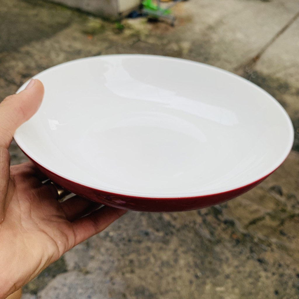 Dĩa Sứ Sâu Lòng 20cm Cao 3cm - Màu Đỏ Pastel - Đĩa Sứ Tráng Men Cao Cấp