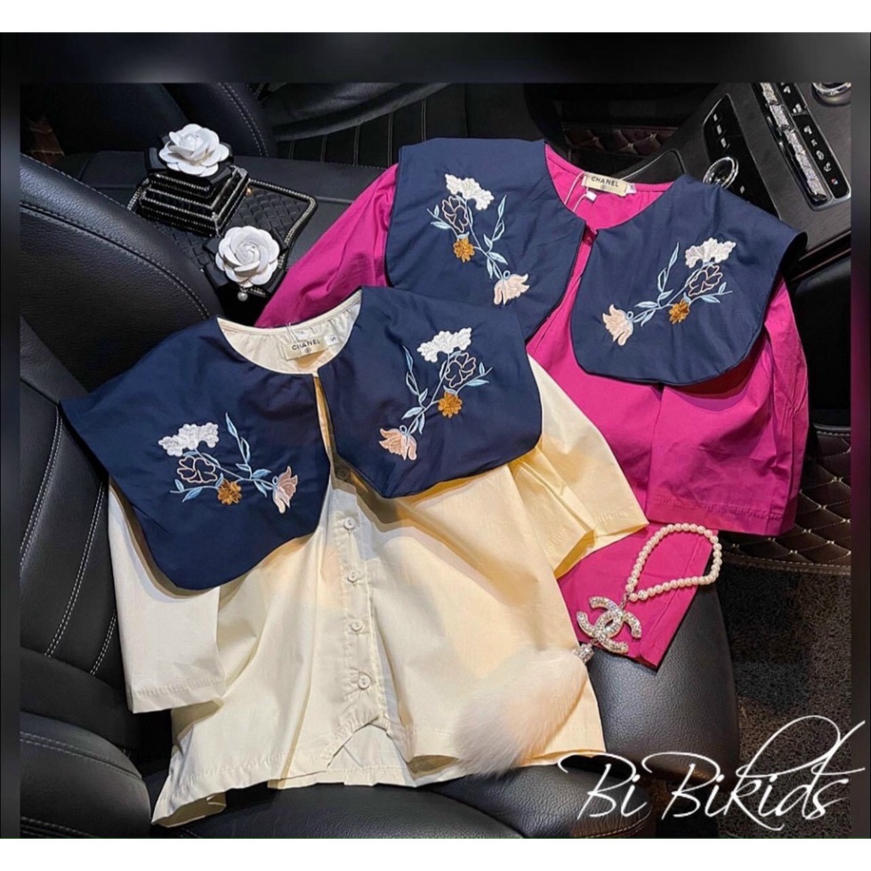 Bộ cộc tay bé gái, bộ size đại cổ than thêu hoa phong cách hàn quốc cho bé (20-40kg)