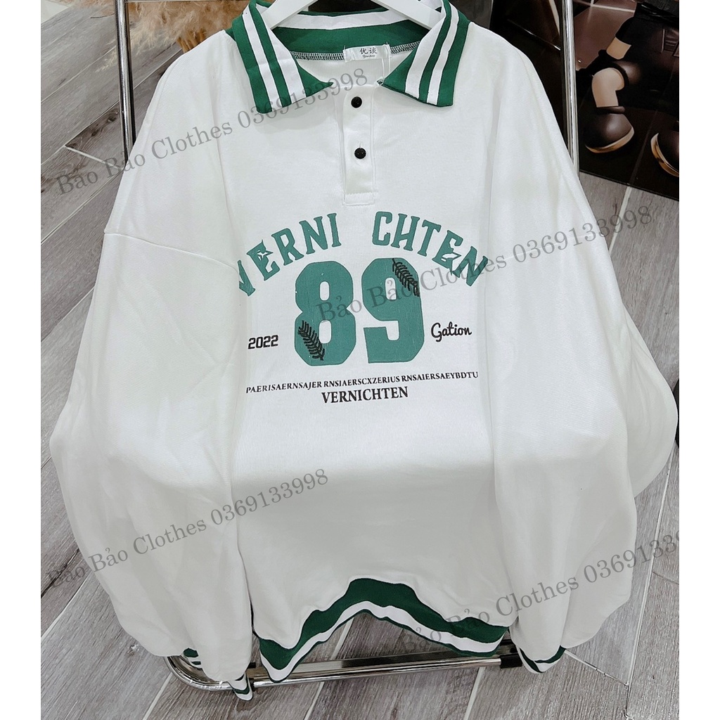 Áo Polo Sweater Nam Nữ Số 89 Cổ Bẻ Hàn Quốc Unisex Viền Cổ Trẻ Trung Form Rộng