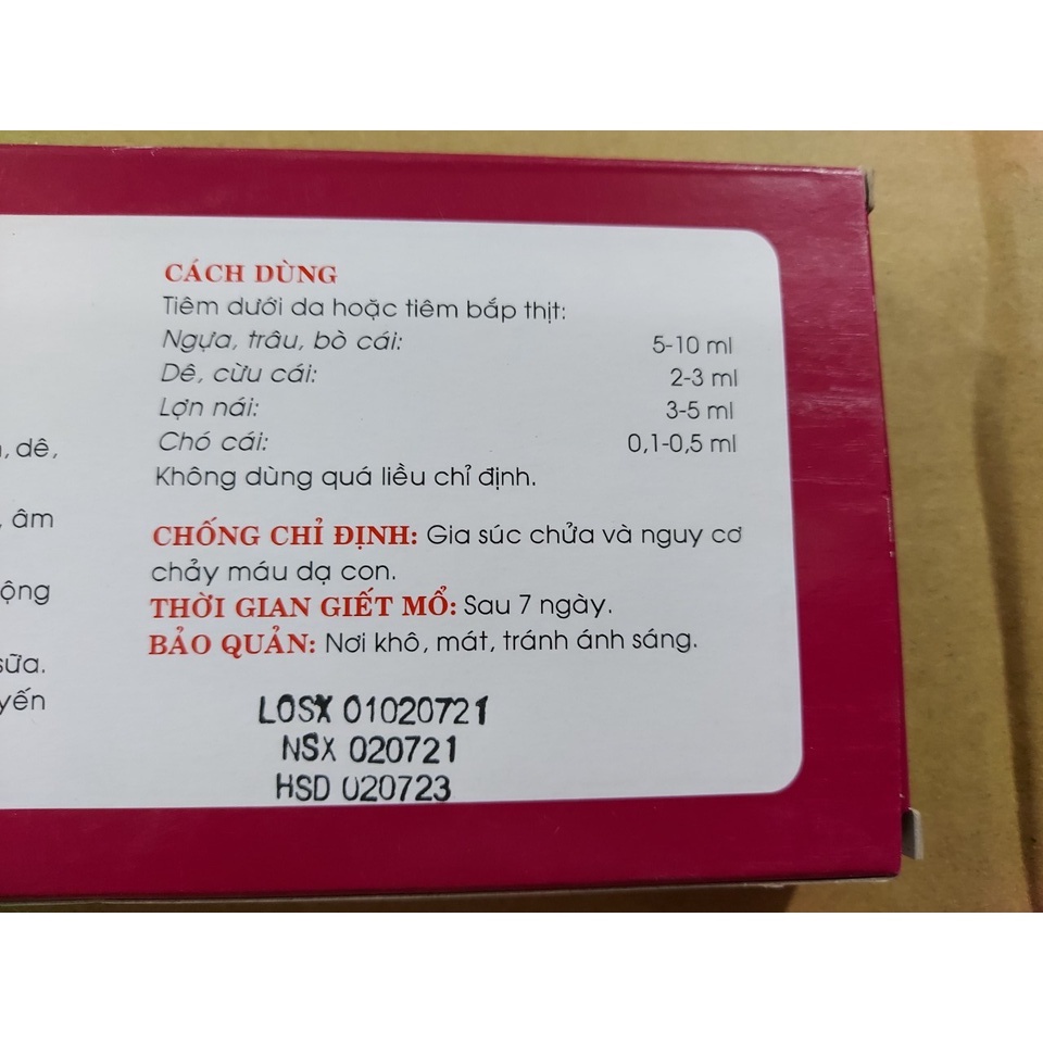 CAFEIN NATRI BENZOAT 20% ống 5ML trợ tim,giải độc cho chó, trâu, bò, lợn, dê, cừu, gia súc vật nuôi
