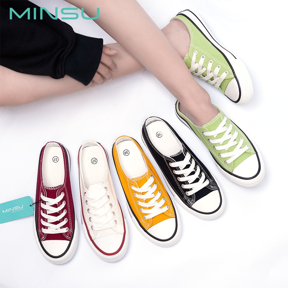 Giày Sục Vải MINSU M222 Kiểu Dáng Bata Sneaker Hàn Quốc Kết Hợp Giày Lười Slip On Không Gót HOT 2021 Đơn Giản Cho Bạn Nữ | BigBuy360 - bigbuy360.vn
