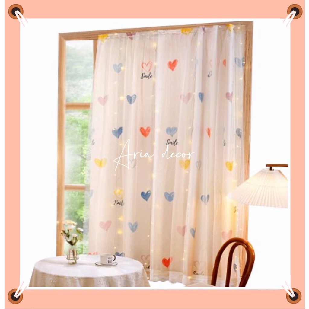 Rèm cửa dán tường Trắng trái tim ARIA DECOR tránh nắng không cản sáng decor góc sống ảo, phòng ngủ