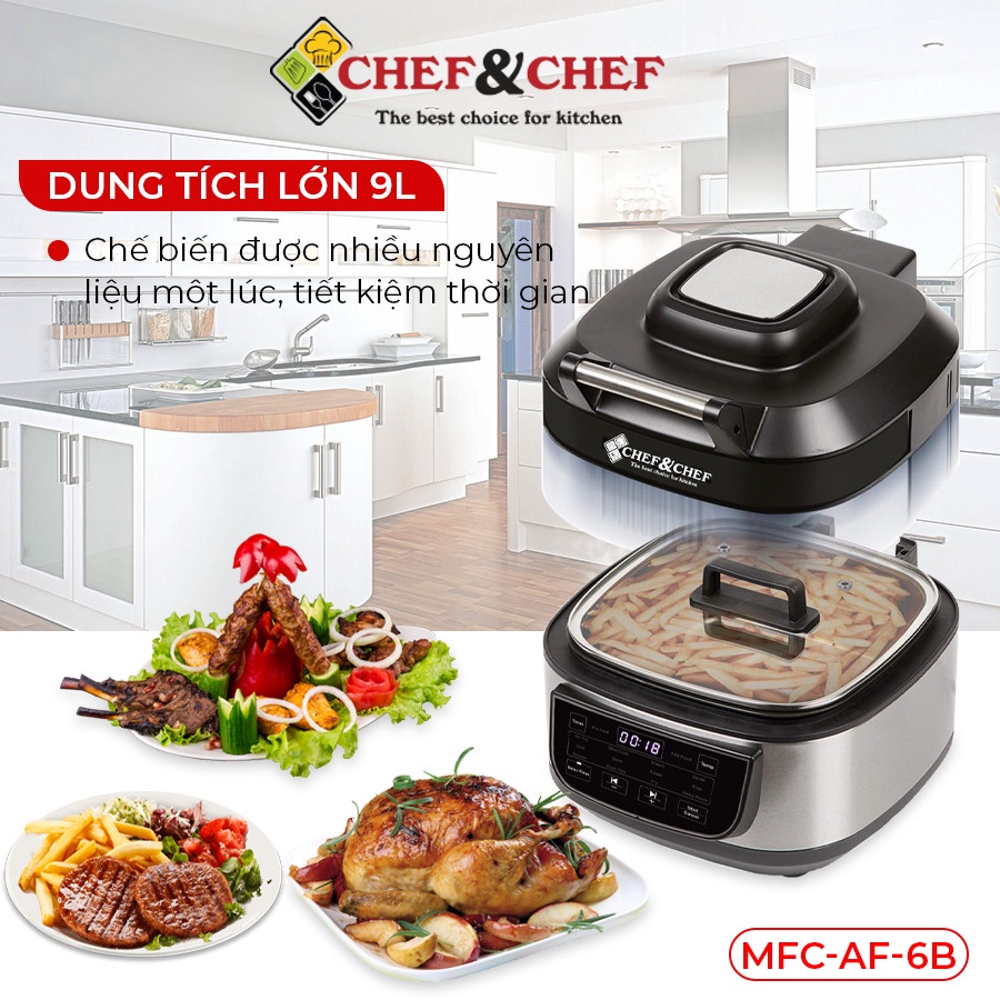 Nồi nướng CHEF&CHEF 12 in 1 thiết kế hiện đại sang trọng, hiện đại.