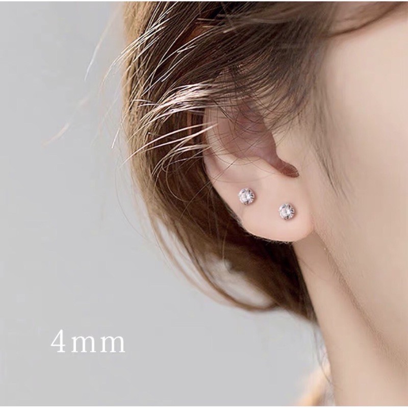 Khuyên tai bạc nữ nụ đá tròn Bông tai bạc ta nguyên chất nam nhiều size cỡ 2-7mm có bảo hành