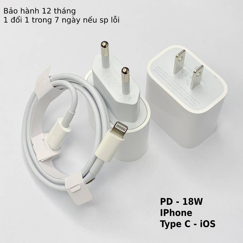 Bộ sạc nhanh Iphone PD 18W 20W cho IP 6 7, 8, X, Xs, XSmax, 11, 11pro, promax - Củ cáp sạt typec ra lightning dây dài 1m