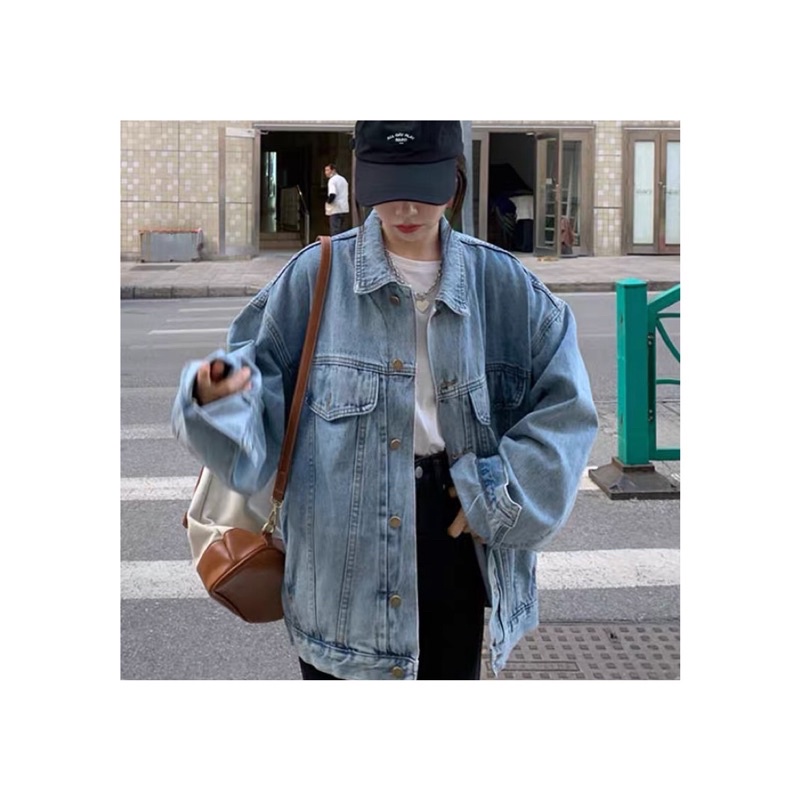 Áo khoác jacket jean oversize unisex có túi mặt trong SẴN