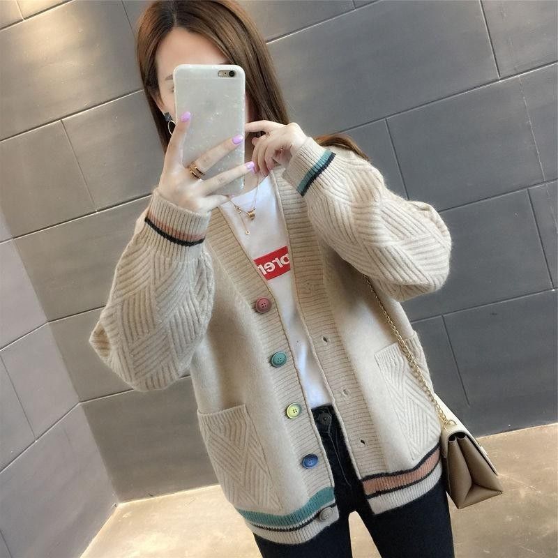 Áo Khoác Cardigan Dệt Kim Tay Dài Có Túi Dáng Rộng Thời Trang Mùa Đông Cho Bạn Nữ