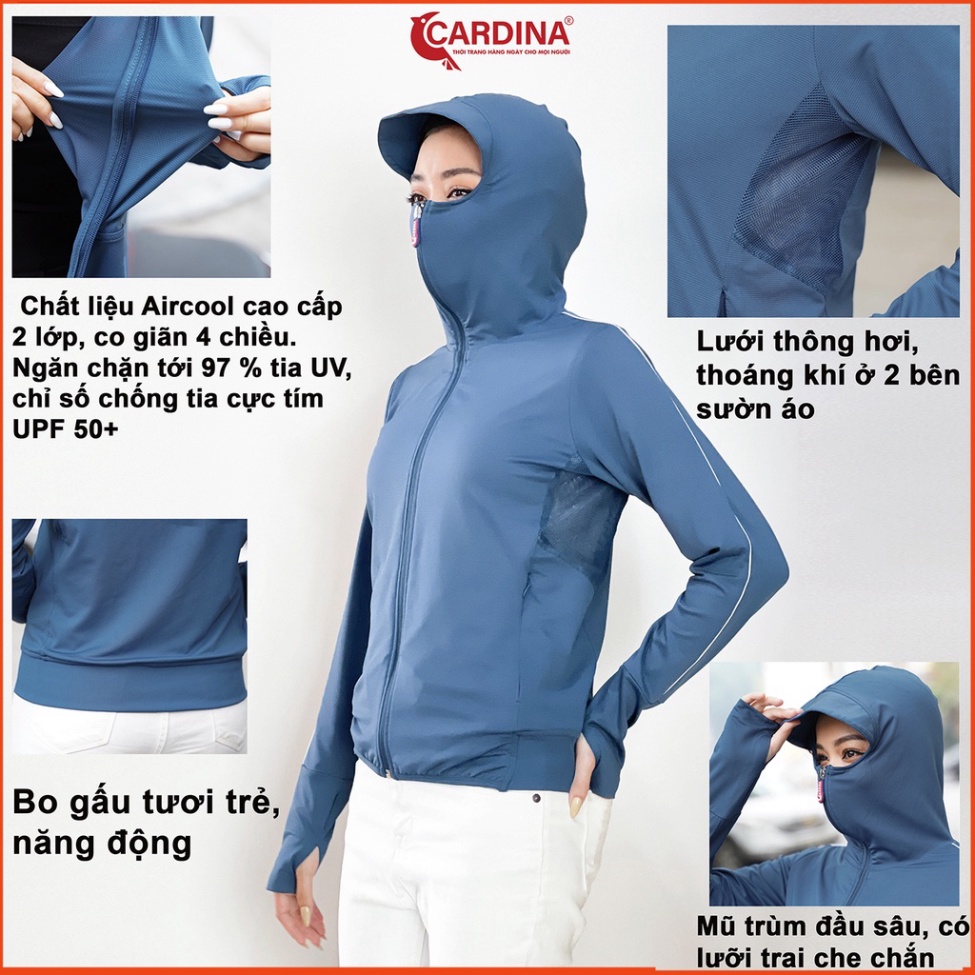 Áo chống nắng nữ CARDINA 2 lớp chất thun lạnh cao cấp viền thể thao chống tia UV thiết kế lưới tản nhiệt 2NF02.
