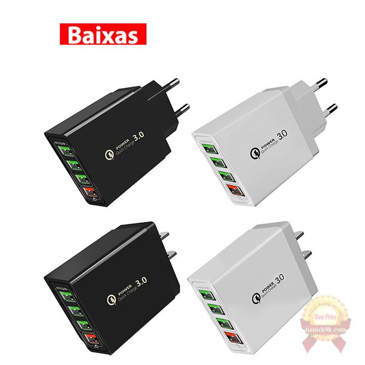 [BH 12 tháng] Củ sạc nhanh QC3.0 Baixas 4 cổng USB ra điện Quick charge 25W Max 12V 9V 5V 1.5A 1.8A 5.5A