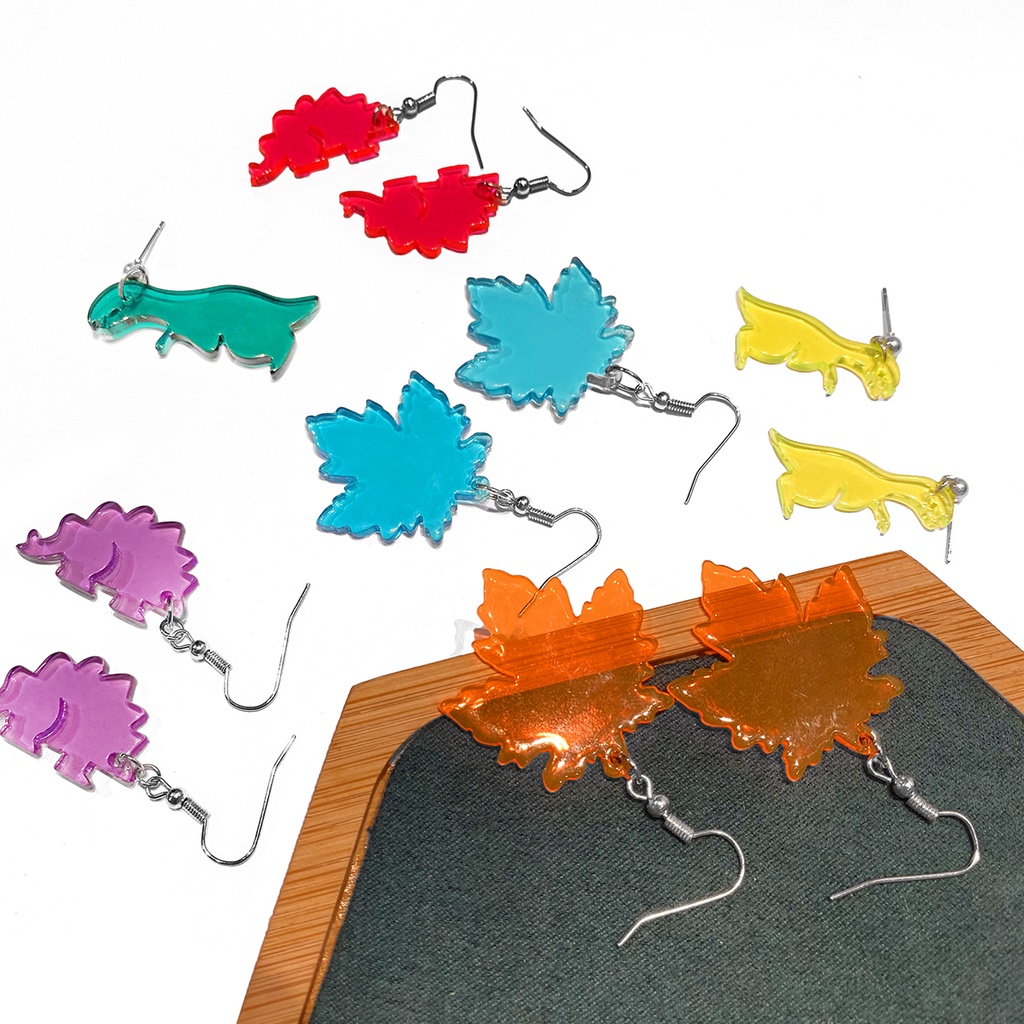 Khuyên tai hình học dáng dài bằng acrylic màu dạ quang xinh xắn cho nữ